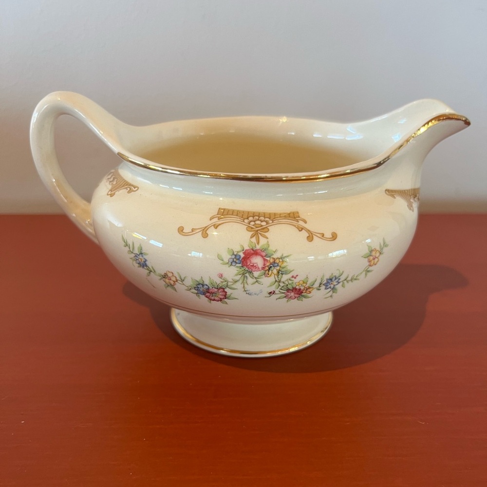 Vintage Creamer Homer Laughlin Eggshell Nautilus Pink Yellow Roses gravy boat